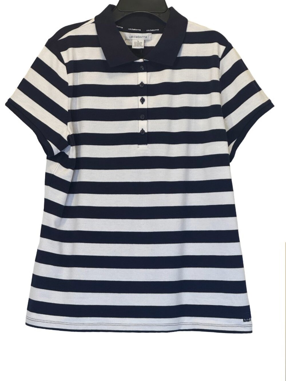 Navy & White Stripe Polo Size: L